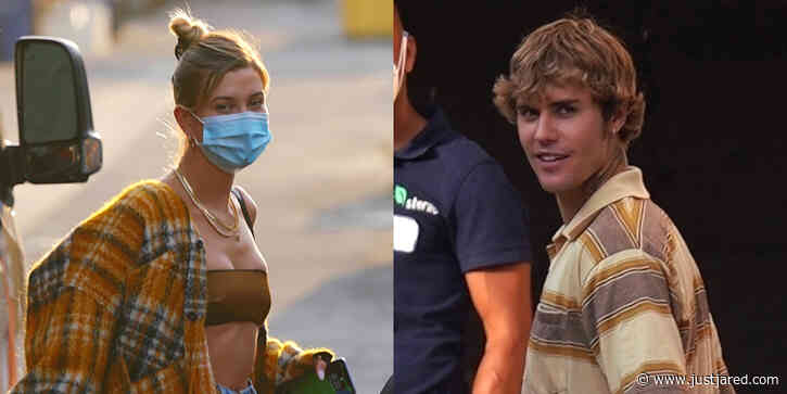 Justin & Hailey Bieber Get Their Temperatures Checked While Arriving at a Studio
