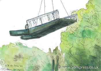 York artist and former Sheriff's Lady Brenda Tyler records in her sketchbook the repairs to the city's Blue Bridge