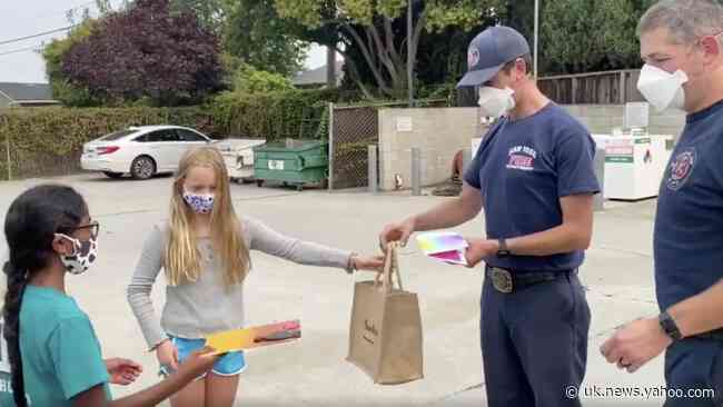 Kids Give Thank-You Cards to San Jose Firefighters