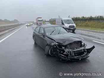 A1M partially blocked by crash in wet weather