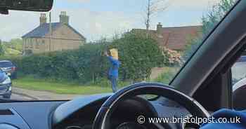 'Legend': Man with a paper bag on his head waves at drivers