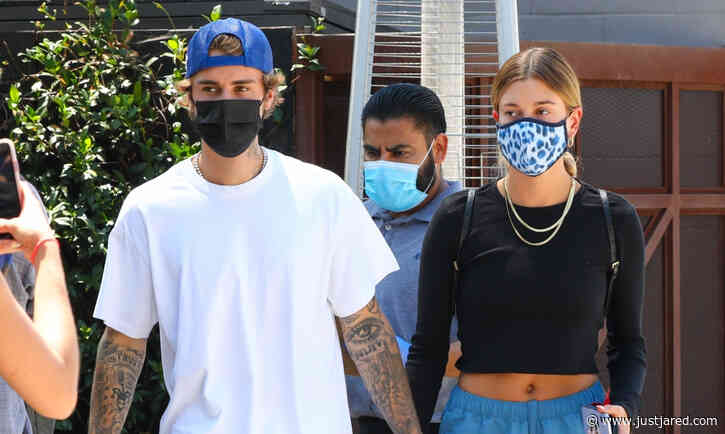 Justin & Hailey Bieber Walk Through Crowd of Spectators After Getting Lunch in L.A.