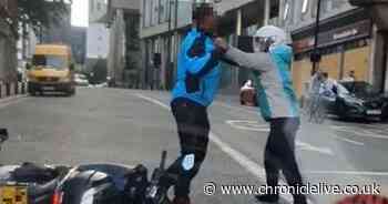 Watch Deliveroo driver fight with another delivery man in Newcastle
