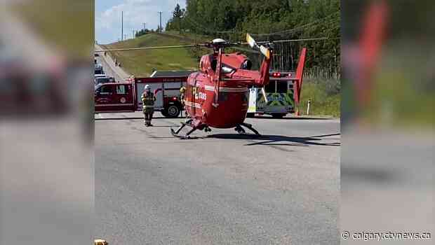 Rollover near Priddis sends 2 to hospital, driver arrested on highway walking from crash scene