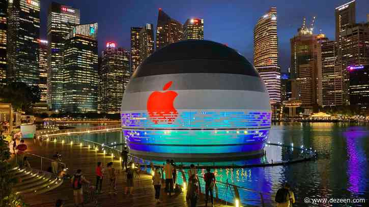 Photos reveal Foster + Partners "floating" spherical Apple Marina Bay Sands store