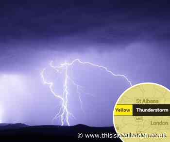 Thunderstorms warning in Hertfordshire, London and Essex