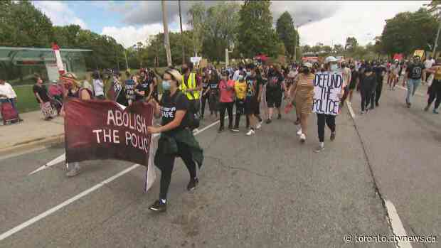 Rally calling for the police to be defunded takes over Downsview Park
