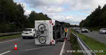 RECAP: Long delays on A55 after caravan overturns shutting lane - North Wales Live