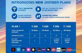 Jio Fiber Plans Revamped, Now Start at Rs. 399; 30-Day Free Trial Introduced as Well
