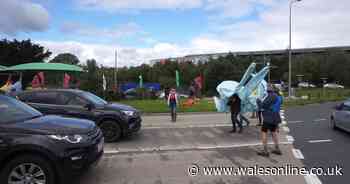Protestors bring bank holiday traffic to a standstill on edge of town centre