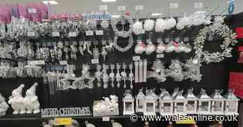 Christmas decorations on sale at Home Bargains on August Bank Holiday