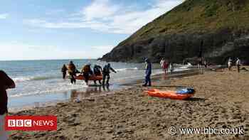 Man flown to hospital after 'tombstoning off 40ft cliff' at Mwnt Beach