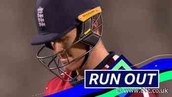 England v Pakistan T20: Eoin Morgan is run out after terrible mix-up with Tom Banton