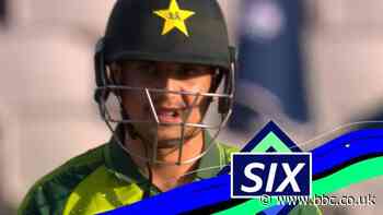 England v Pakistan: Pakistan's Haider Ali hammers a six into the stands with his second ball in international cricket