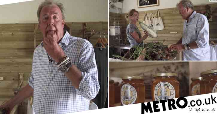 Jeremy Clarkson shows off his massive marrow and licks his plums in Grand Tour of Diddly Squat farm shop