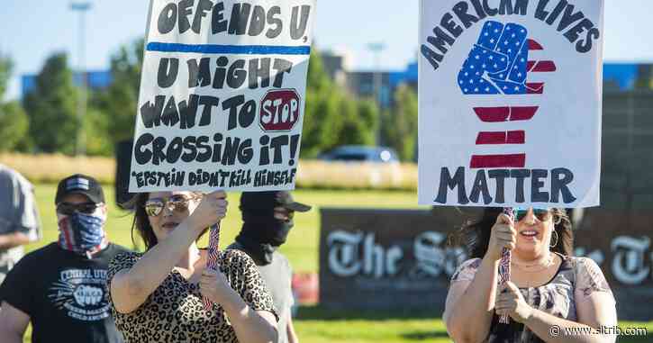 Police supporters protest Pat Bagley cartoon at The Salt Lake Tribune printing press