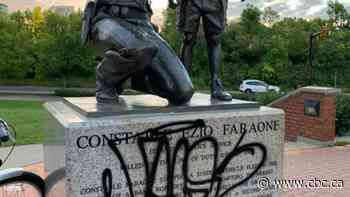 Monuments honouring fallen Edmonton police officers defaced with graffiti