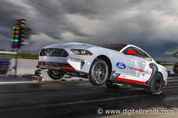 Ford’s electric 1,502-hp Mustang dragster burns tires, not race fuel