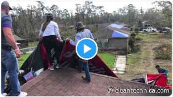 Houston Nonprofit Is Using Old Billboard Vinyl To Tarp Roofs Damaged By Hurricane Laura - CleanTechnica