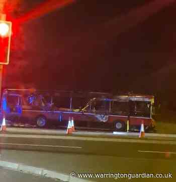 Huge fire rips through bus on roadside in Daresbury