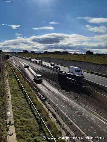 Traffic stopped on A556 southbound with potatoes on carriageway