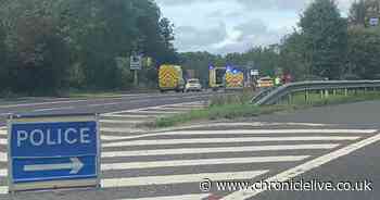A1 northbound carriageway closed after crash between motorbike and car