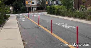Toronto man erects pool noodles to stop people from driving on sidewalk - blogTO