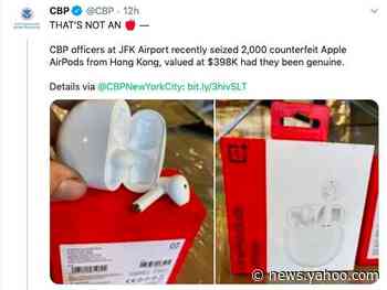US Customs seized 2,000 earphones made by OnePlus, an Apple competitor, calling them 'counterfeit Apple AirPods' and saying they violated Apple's trademark