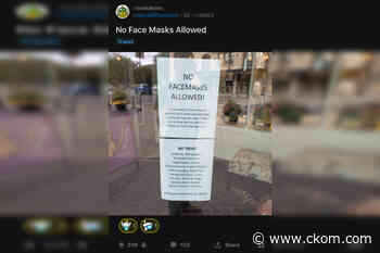 'NO FACEMASKS ALLOWED!:' Saskatoon business posts divisive sign, has since been taken down - CKOM News Talk Sports