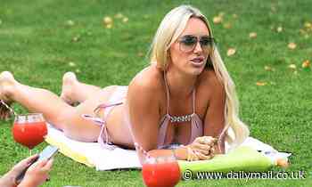 TOWIE's Amber Turner is busty in a bikini as she sunbathes with Courtney Green and Chloe Meadows