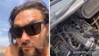 Jason Momoa's Car Breaks Down, Shirtless On Side of Road