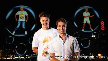 AJ and Curtis Pritchard have dance duet beamed into the sky
