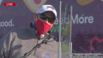 Jim Kelly joins News 4 at 5 live at the Huddle for Hunger Food Drive