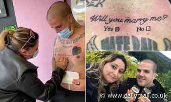 Delivery driver proposes to girlfriend by getting 'will you marry me?' inked on his chest
