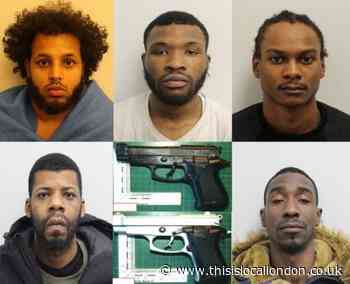 Five men jailed after loaded guns found in car