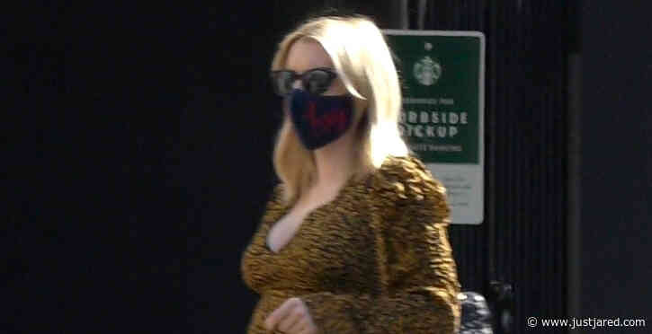 Emma Roberts Dresses Baby Bump in Gold & Black Outfit for Coffee Run