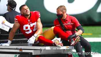 49ers get first win, but lose Nick Bosa and Jimmy Garoppolo to injury