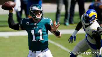 Carson Wentz outdueled by Jared Goff, putting Eagles in 0-2 hole