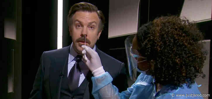 Jason Sudeikis Gets His Nose Swabbed for COVID-19 While Presenting at Emmy Awards 2020