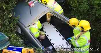 Car flies off road into ditch after crash with lorry