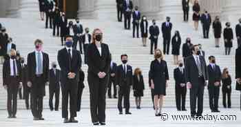 More than 100 of Ginsburg's law clerks line up to honor her on Supreme Court steps