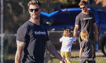 Chris Hemsworth proudly watches his twin sons Triston and Sasha play soccer in Byron Bay - Daily Mail