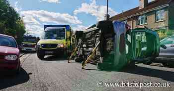 Crash in Bristol leaves vehicle on its side
