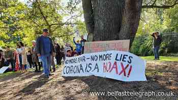 Large crowd of anti-lockdown protesters gathers at Stormont