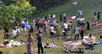 Drum circle held at Trinity Bellwoods Park in Toronto with little distancing or mask usage - blogTO