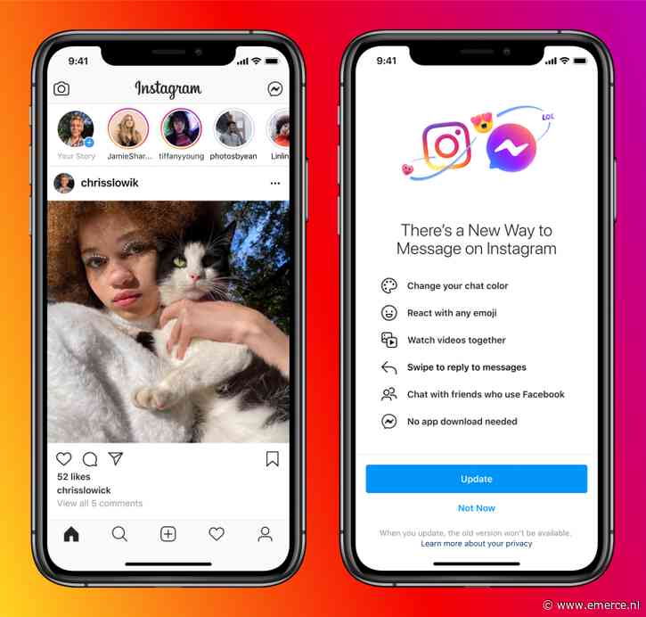 Gebruikers van Instagram en Facebook Messenger kunnen voortaan onderling communiceren