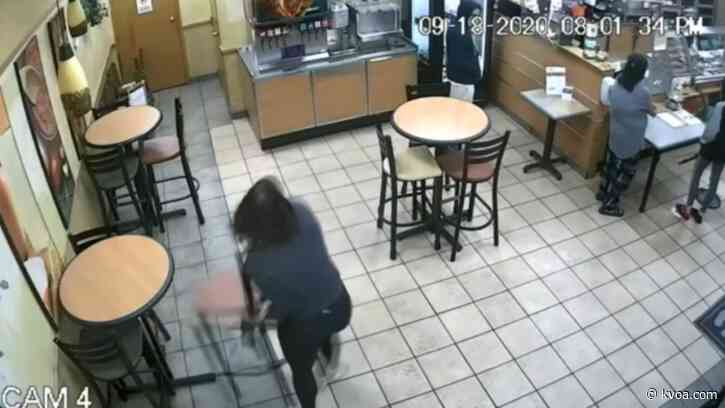 Angry Rhode Island Subway customer throwing chair caught on camera