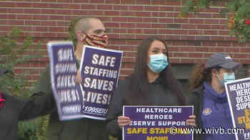 Hundreds of union healthcare workers picket at Niagara Falls Memorial Medical Center, protesting lack of staffing