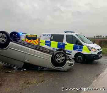 'Lucky escape' for driver after their car overturns near York