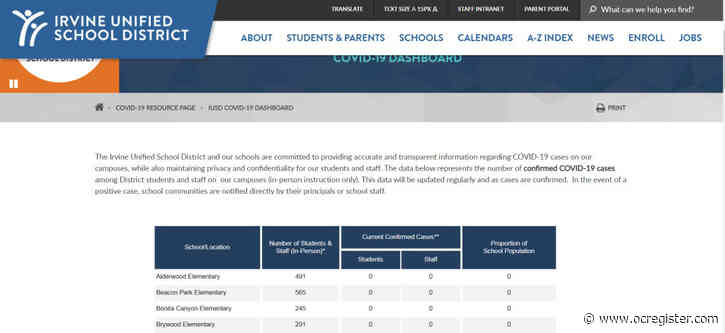 Irvine Unified launches online database of confirmed coronavirus cases among students, staff
